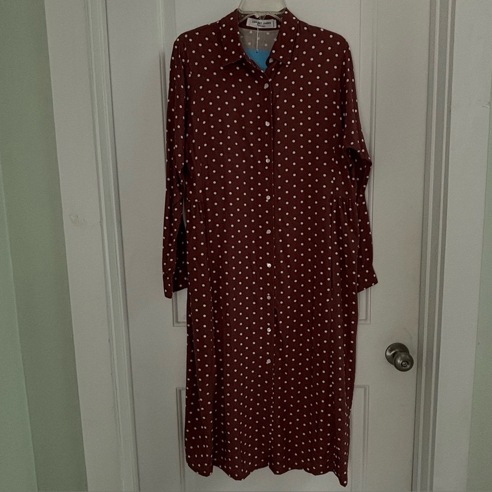 Sonnet James Long Brown Polka Dot Long Sleeve Dress - Picture 2 of 11